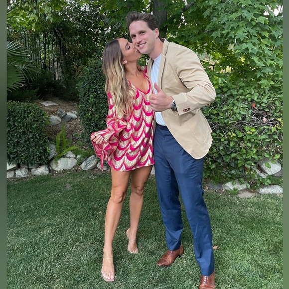 Hot pink and gold shimmer mini dress - Picture 2 of 2